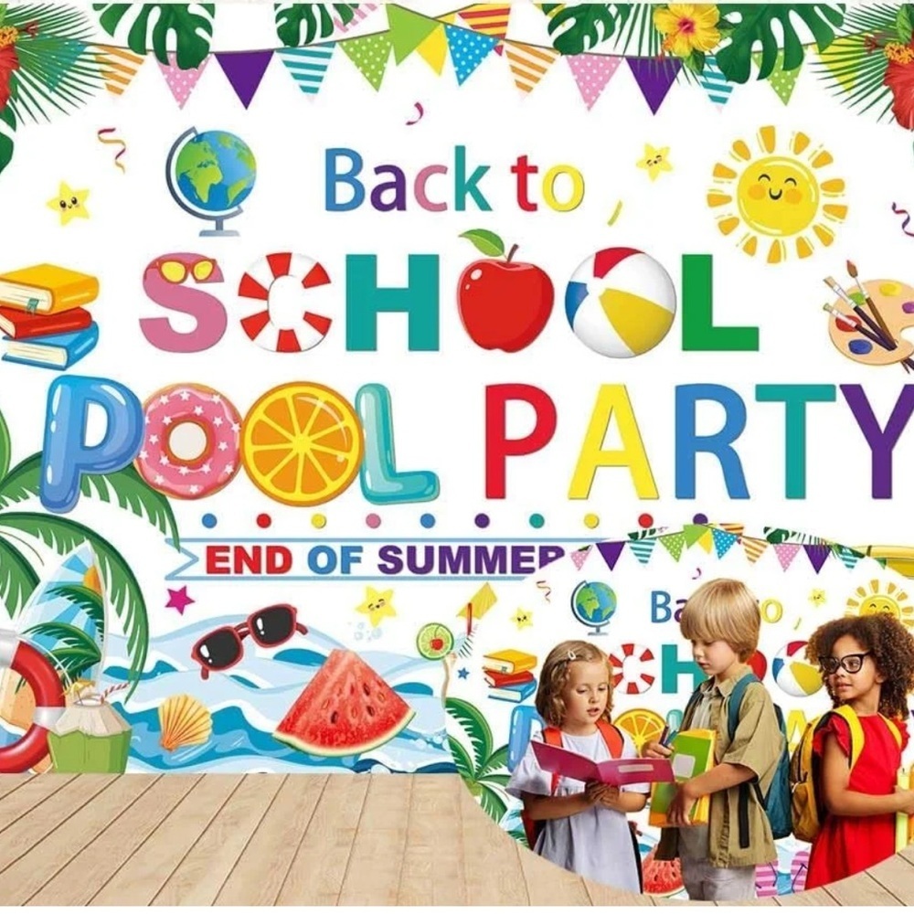 Colorful Back to School Pool Party Banner